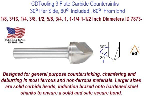 1/8 - 60 Deg Included - 3FL - Carbide Countersink - Pack of 5 - ID: 7873-333-001050