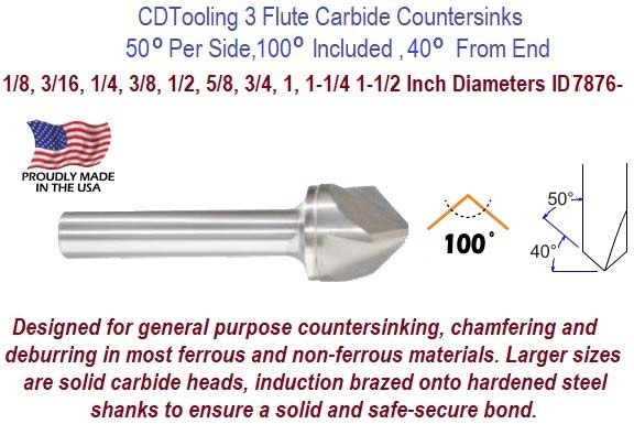 1/8 - 100 Deg Included - 3FL - Carbide Countersink - Pack of 5 - ID: 7876-333-001080