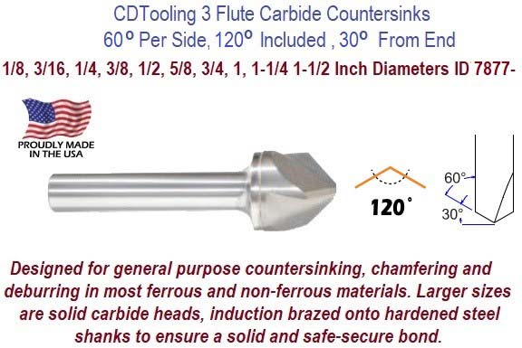 1/8 - 120 Deg Included - 3FL - Carbide Countersink - Pack of 5 - ID: 7877-333-001090