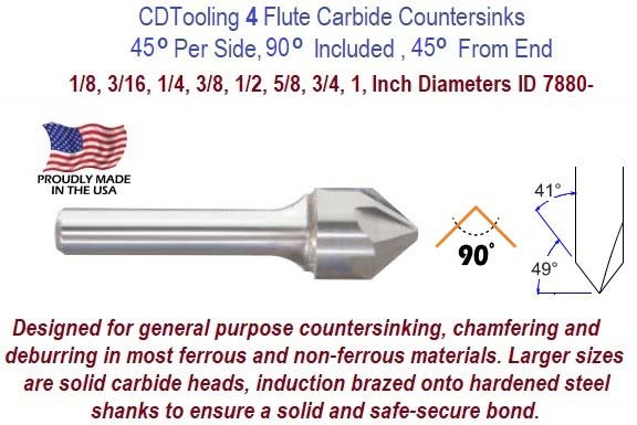 1/8 - 90 Deg Included - 4FL - Carbide Countersink - Pack of 5 - ID: 7880-334-001070