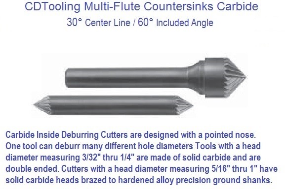 Multi Flute Carbide Countersinks Angle 30 Per Side 60 Included
