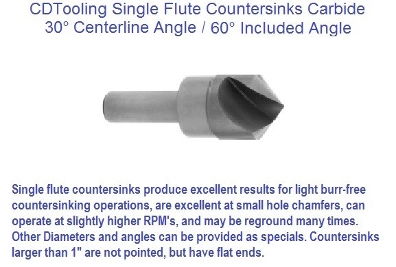 Single Flute Carbide Countersinks Angle 30 Per Side 60 Included