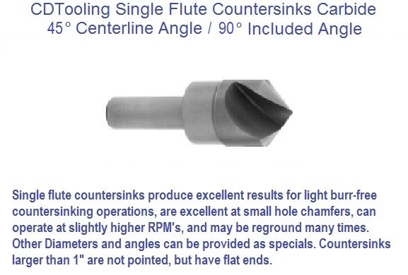 Single Flute Carbide Countersinks Angle 45 Per Side 90 Included
