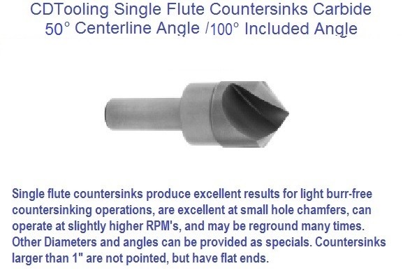 Single Flute Carbide Countersinks Angle 50 Per Side 100 Included