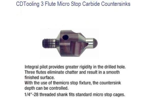 50 Degree Per Side 100 Degree Included 3/8 - 7/16 - 1/2 - 5/8 - 3/4 Diameter Carbide Stop Countersinks