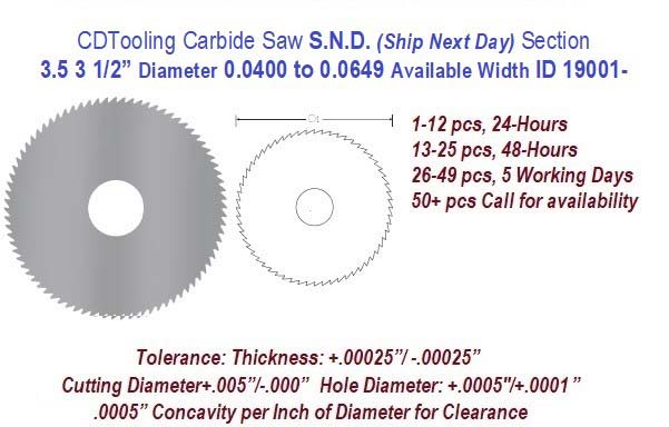 3.5 3 1/2 Inch Diameter 0.0400 to .0649 Width Range Solid Carbide Saws Ships in 24 Hrs ID 19001-