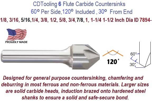 3/8 x 1/4 - 120 Deg Included - 6FL - Carbide Countersink - Pack of 2 - ID: 7894-336-005090